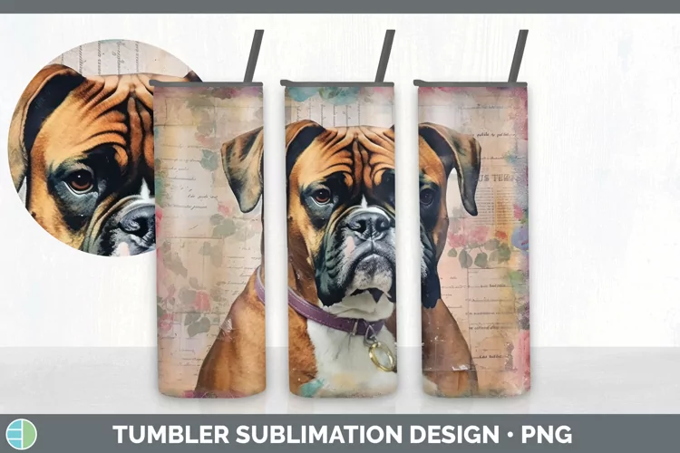 Vintage Boxer Dog Tumbler | Sublimation 20 oz Skinny Tumbler