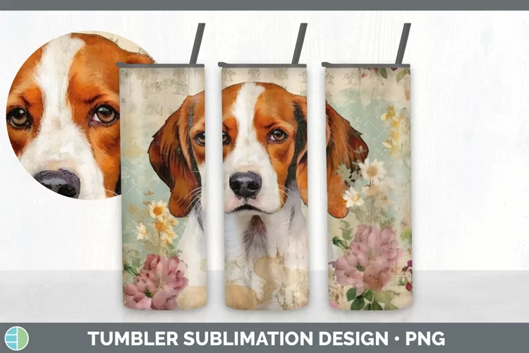 Vintage Brittany Dog Tumbler | Sublimation 20 oz Skinny Tumb
