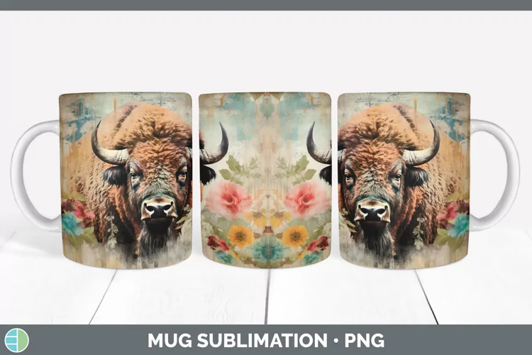Vintage Buffalo Mug Wrap | Sublimation Coffee Cup Designs