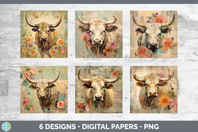 Vintage Bull Paper Backgrounds | Digital Scrapbook Papers De