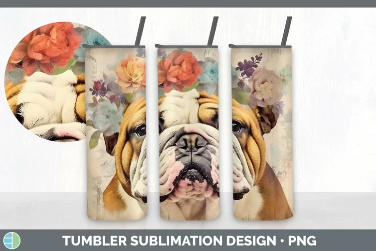 Vintage Bulldog Dog Tumbler | Sublimation 20 oz Skinny Tumbl