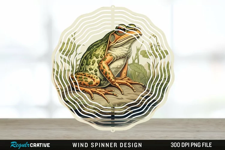 Vintage Bullfrog Spinner Sublimation Design PNG