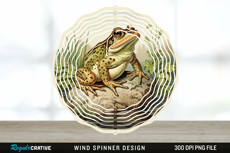Vintage Bullfrog Spinner Sublimation Design PNG