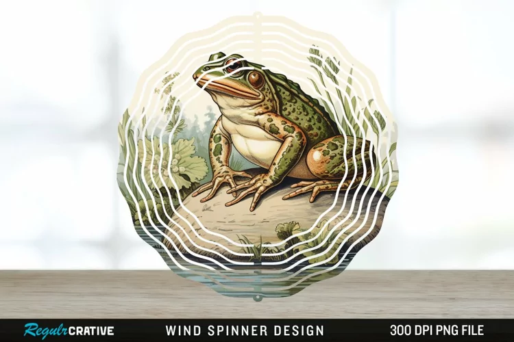Vintage Bullfrog Spinner Sublimation Design PNG