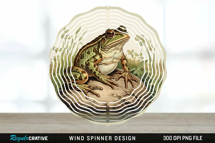 Vintage Bullfrog Spinner Sublimation Design PNG