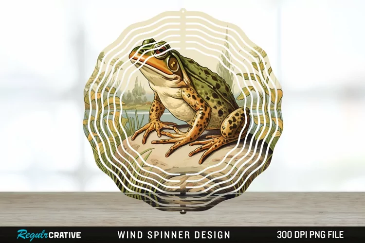 Vintage Bullfrog Spinner Sublimation Design PNG