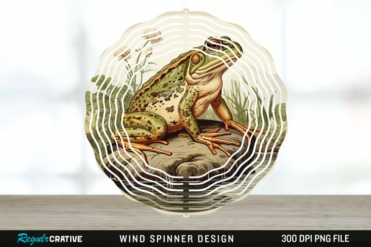 Vintage Bullfrog Spinner Sublimation Design PNG
