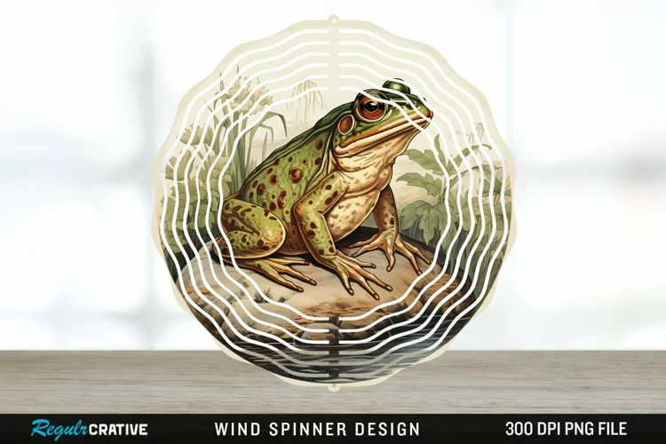 Vintage Bullfrog Spinner Sublimation Design PNG