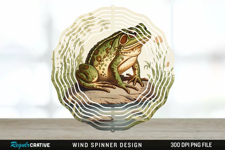 Vintage Bullfrog Spinner Sublimation Design PNG