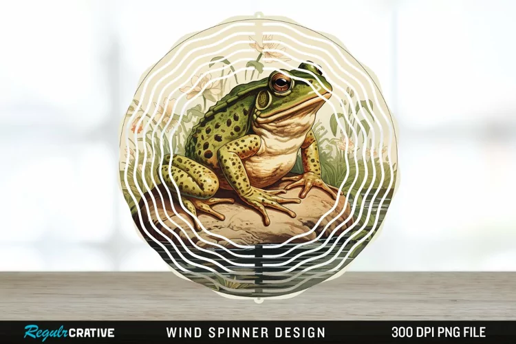 Vintage Bullfrog Spinner Sublimation Design PNG
