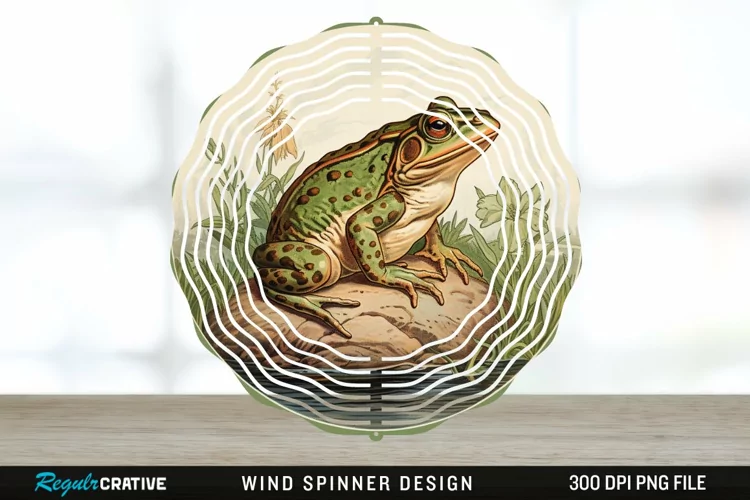 Vintage Bullfrog Spinner Sublimation Design PNG