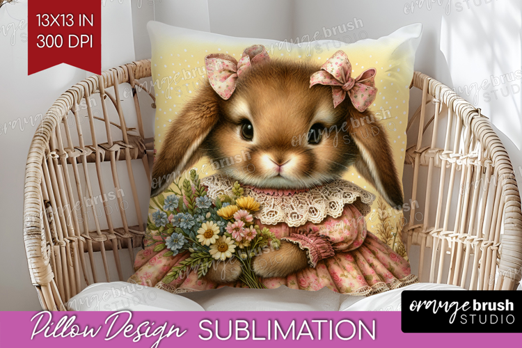 Vintage Bunny Pillow Sublimation - Cute Bunny Pillow Cover