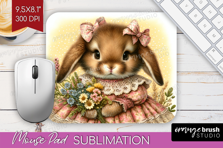 Vintage Bunny Mouse Pad Sublimation - Cute Bunny Mousepad