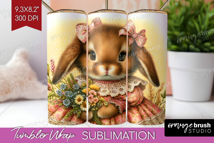 Vintage Bunny Tumbler Wrap - Cute Bunny Tumbler PNG