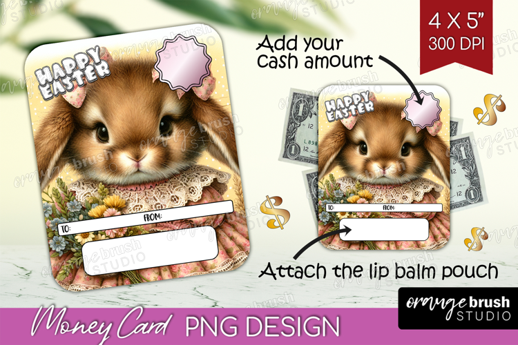 Vintage Bunny Money Card PNG - Cute Bunny Money Card Holder