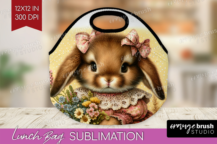 Vintage Bunny Lunch Bag - Cute Bunny Lunch Bug PNG