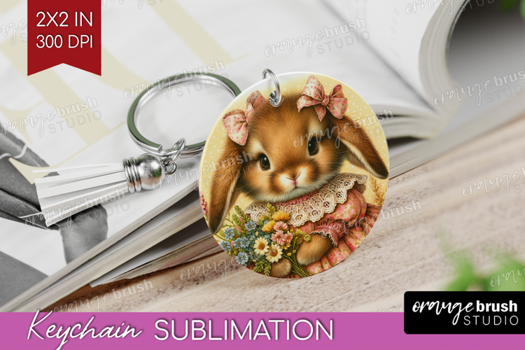 Vintage Bunny Keychain PNG - Cute Bunny Keychain Sublimation