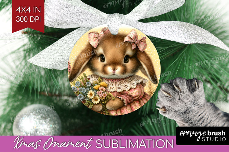 Vintage Bunny Ornament PNG - Cute Bunny PNG Sublimation