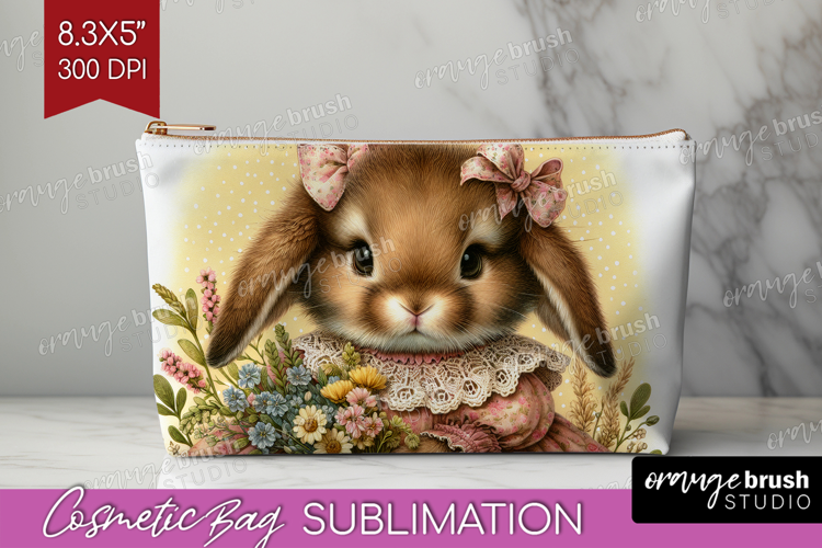 Vintage Bunny Cosmetic Bag - Cute Bunny Makeup Bag PNG