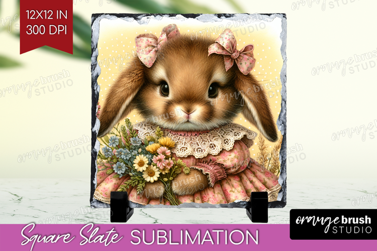 Vintage Bunny Slate PNG - Cute Bunny Square Slate