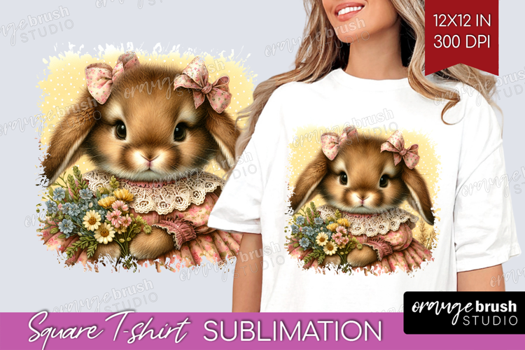 Vintage Bunny Square Tshirt Background - Cute Bunny PNG