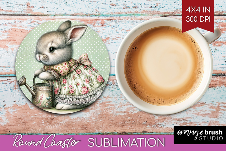 Vintage Bunny Round Coaster - Cute Bunny Coaster PNG