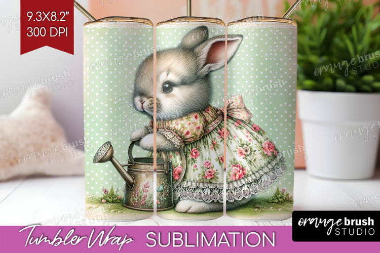 Vintage Bunny Tumbler Wrap - Cute Bunny Tumbler PNG