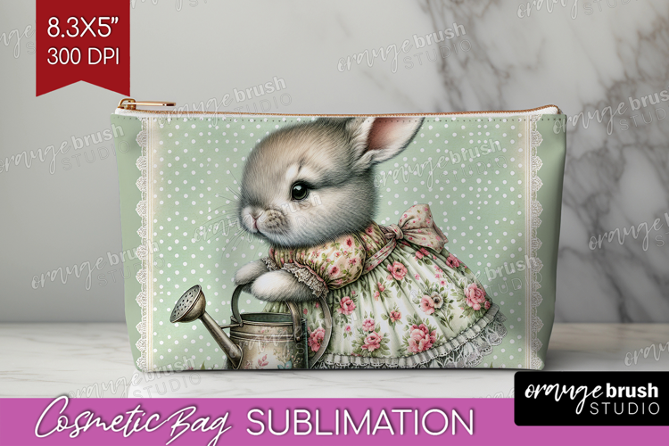 Vintage Bunny Cosmetic Bag - Cute Bunny Makeup Bag PNG