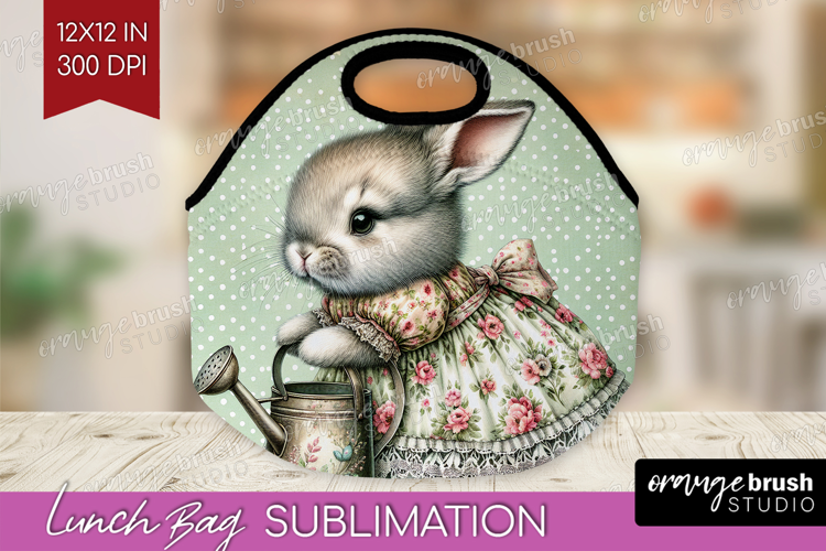 Vintage Bunny Lunch Bag - Cute Bunny Lunch Bug PNG
