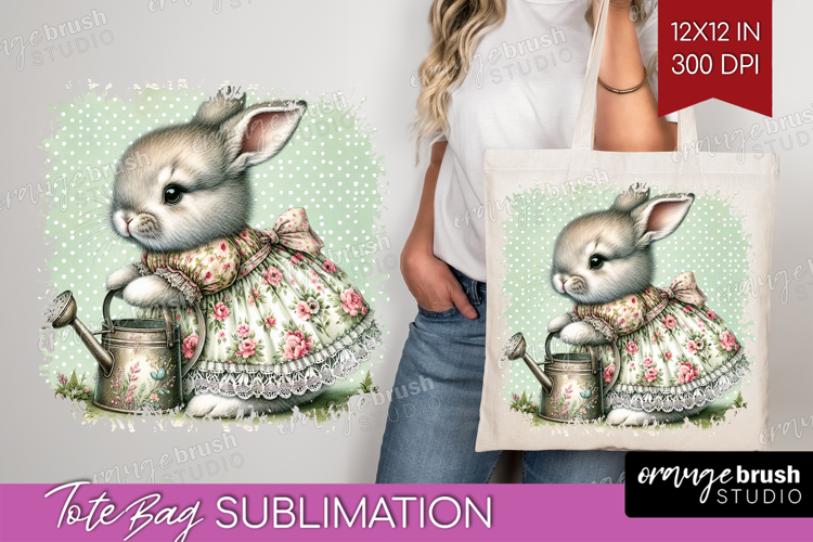 Vintage Bunny Tote Bag - Cute Bunny Tote Bag PNG Sublimation