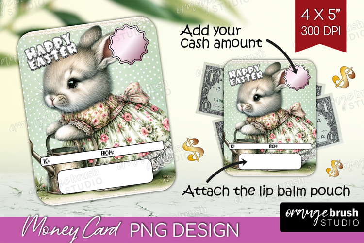 Vintage Bunny Money Card PNG - Cute Bunny Money Card Holder