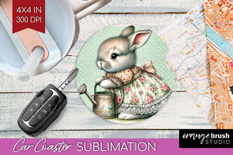 Vintage Bunny Car Coaster - Cute Bunny Coaster PNG
