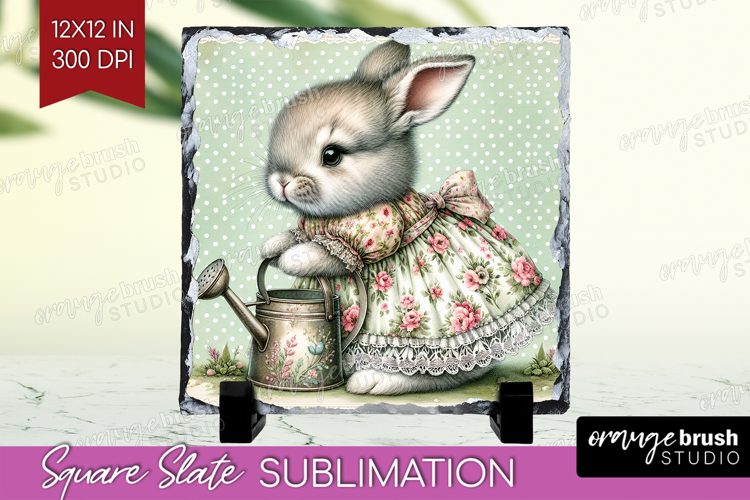 Vintage Bunny Slate PNG - Cute Bunny Square Slate