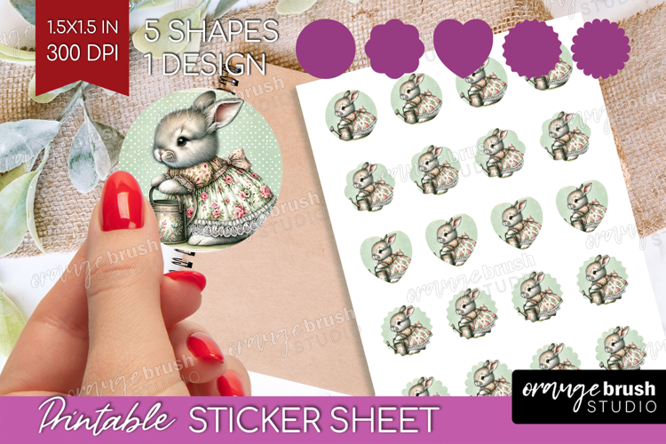 Vintage Bunny Round Sticker - Cute Bunny Printable Sticker
