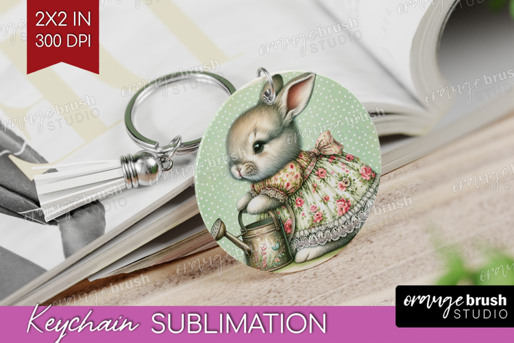 Vintage Bunny Keychain PNG - Cute Bunny Keychain Sublimation