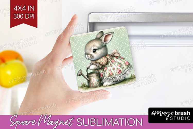 Vintage Bunny Magnet Sublimation - Cute Bunny Square Magnet