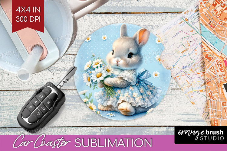 Vintage Bunny Car Coaster - Cute Bunny Coaster PNG