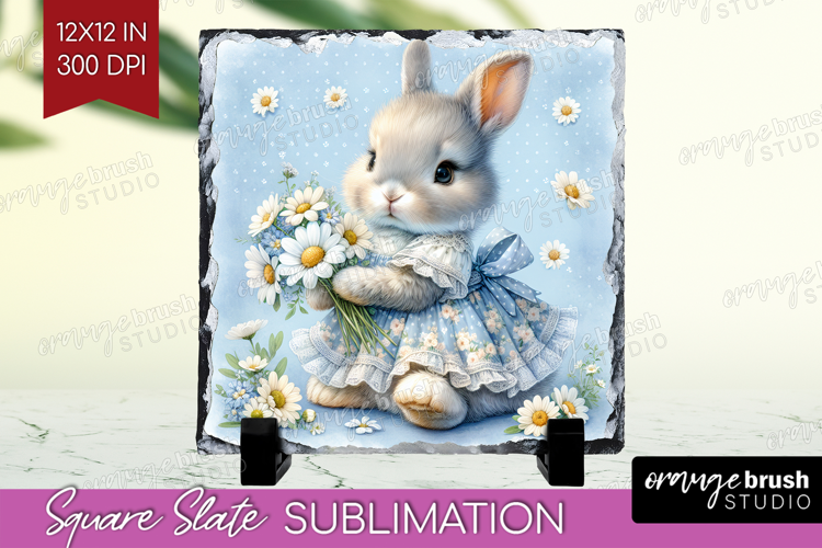 Vintage Bunny Slate PNG - Cute Bunny Square Slate
