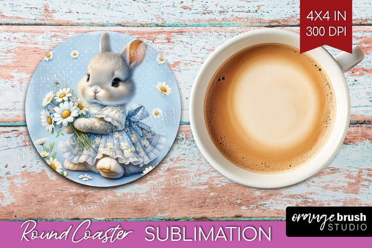 Vintage Bunny Round Coaster - Cute Bunny Coaster PNG