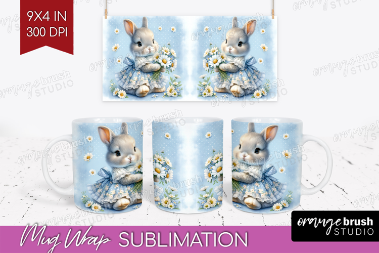 Vintage Bunny Mug Wrap - Cute Bunny Mug PNG Sublimation