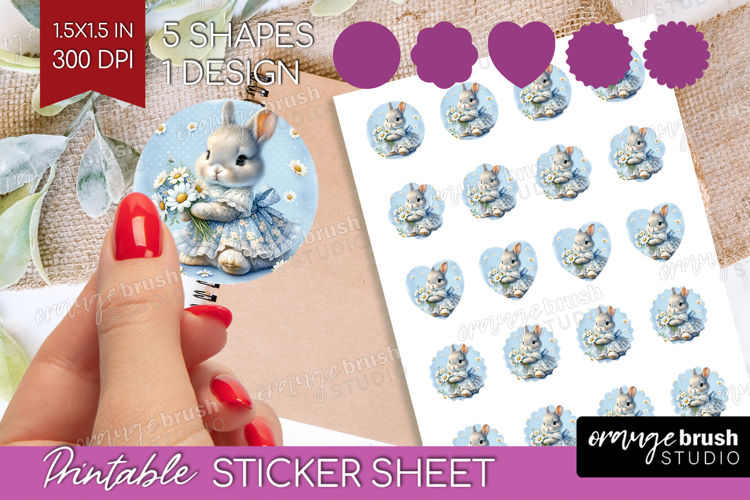 Vintage Bunny Round Sticker - Cute Bunny Printable Sticker