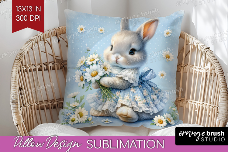 Vintage Bunny Pillow Sublimation - Cute Bunny Pillow Cover