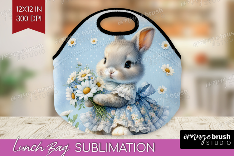 Vintage Bunny Lunch Bag - Cute Bunny Lunch Bug PNG
