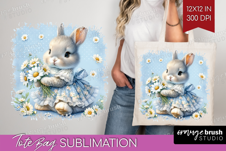 Vintage Bunny Tote Bag - Cute Bunny Tote Bag PNG Sublimation