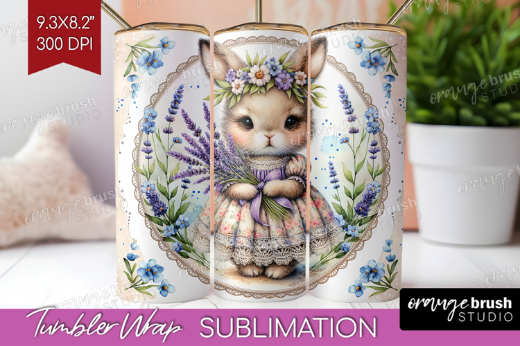 Vintage Bunny Tumbler Wrap - Cute Bunny Tumbler PNG