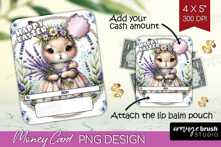 Vintage Bunny Money Card PNG - Cute Bunny Money Card Holder