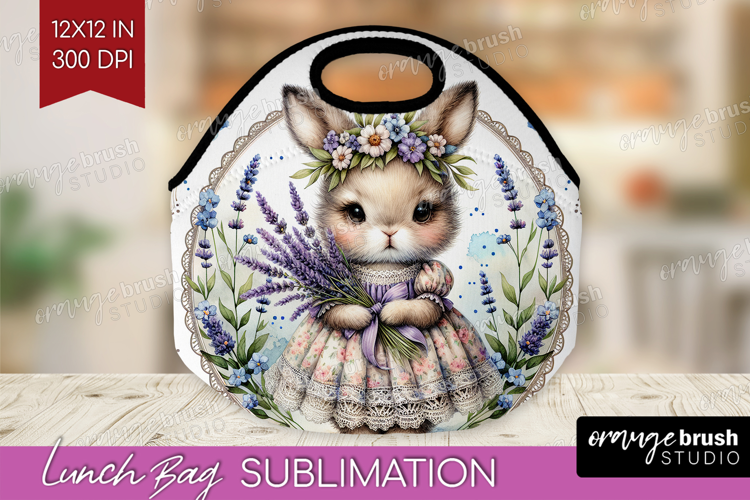 Vintage Bunny Lunch Bag - Cute Bunny Lunch Bug PNG