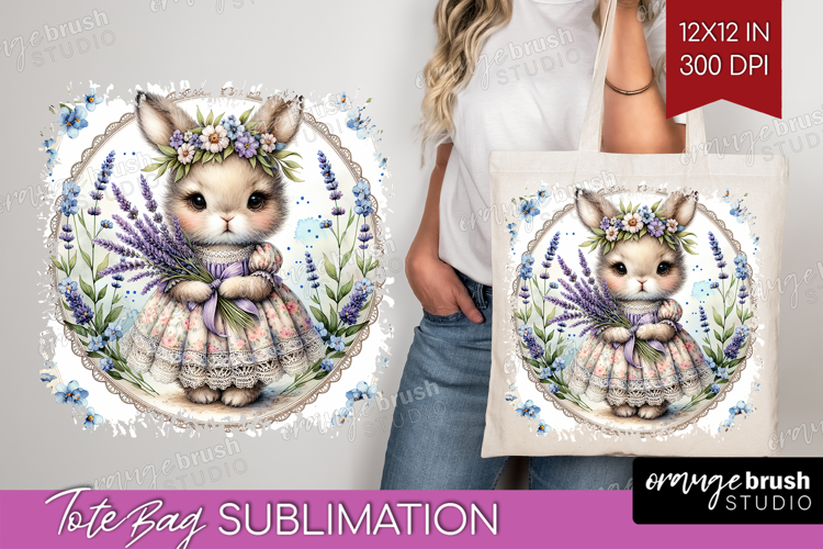 Vintage Bunny Tote Bag - Cute Bunny Tote Bag PNG Sublimation