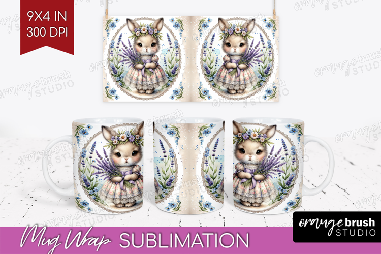 Vintage Bunny Mug Wrap - Cute Bunny Mug PNG Sublimation