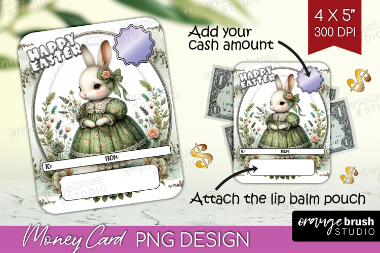 Vintage Bunny Money Card PNG - Cute Bunny Money Card Holder